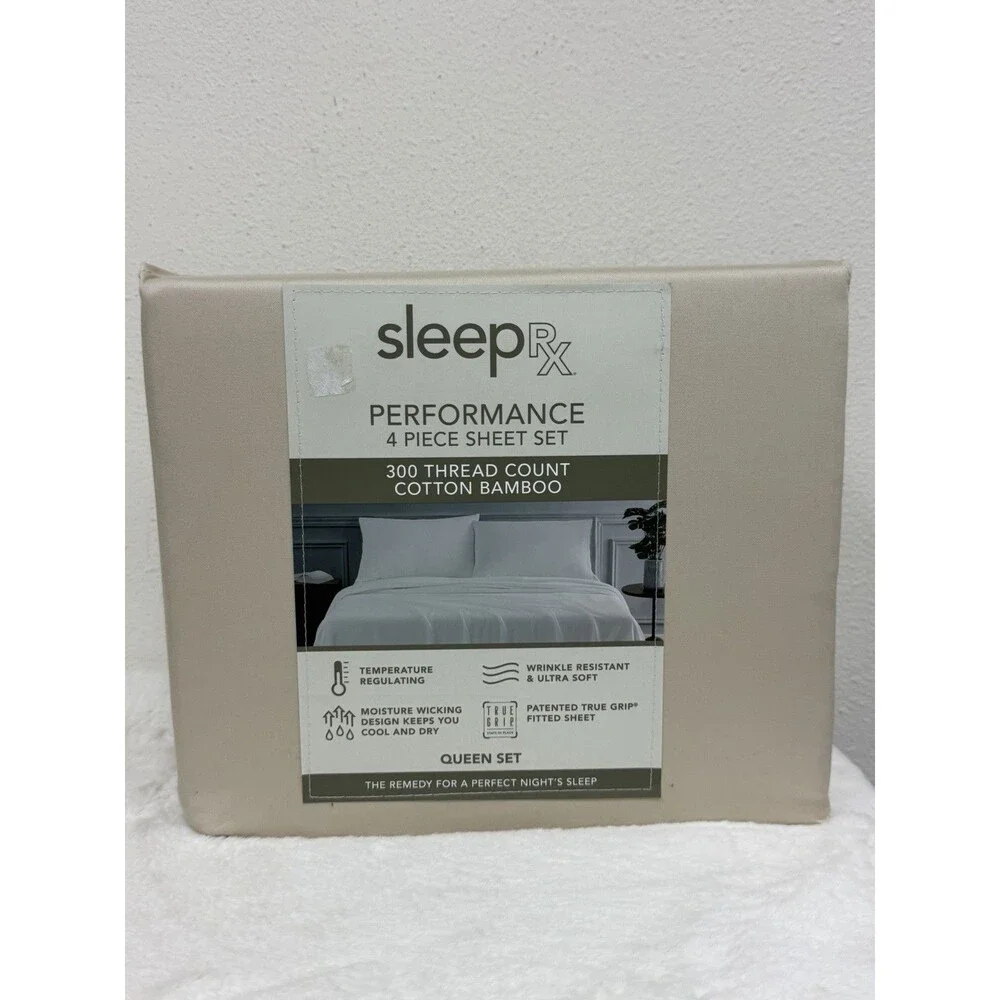 Sleep RX SleepRX 300 Thread Count 4-Pc. Sheet Set QUEEN Oatmeal/Tan New